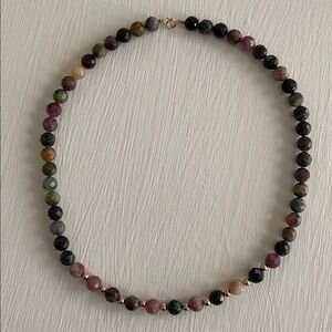 Multicolor Gemstone Tourmaline Beaded Necklace 14K Gold New in Box Stunning